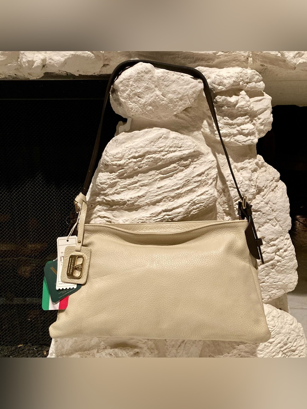 NWT Valentina creme colored leather shoulder bag